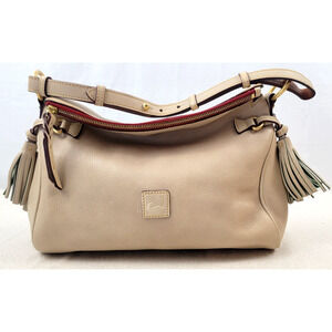 Dooney & Bourke Florentine Leather Tassel Shoulder Bag Natural Tan Hobo Purse